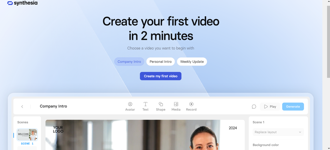 Generating video using Synthesia - AI video generator for product
