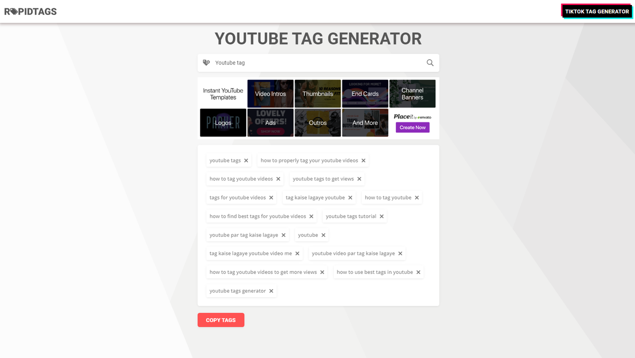 Generating YouTube tags with Rapidtags