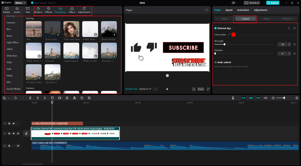 How to insert transitions and cut out the backgrounds of YouTube videos on the CapCut desktop video editor