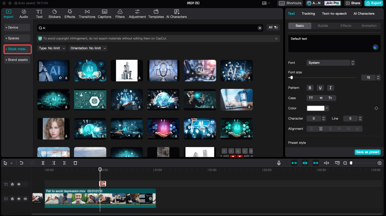 CapCut's AI stock videos