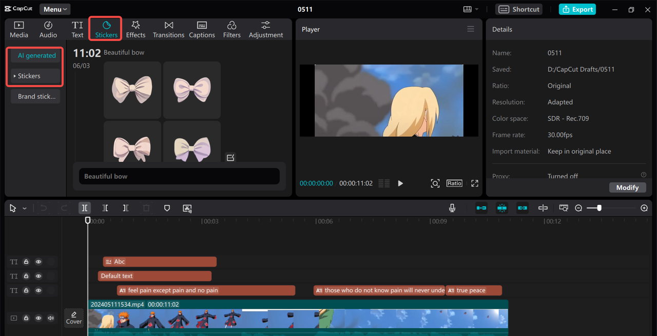 CapCut's AI stickers