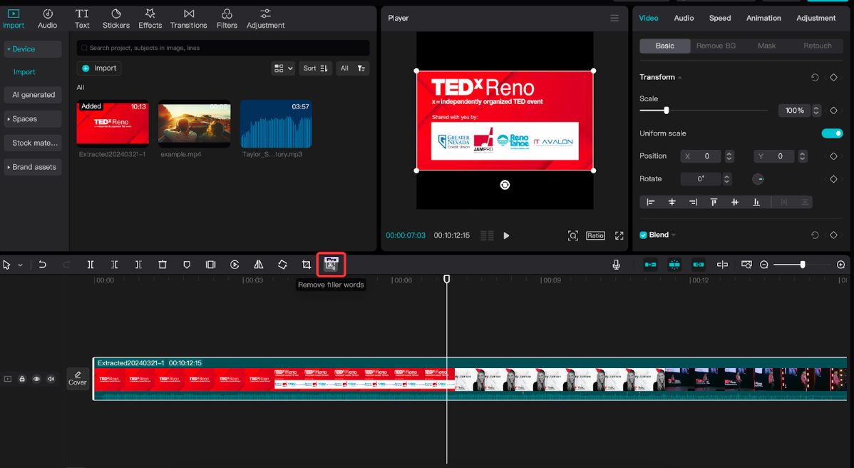 Remove filler words on CapCut