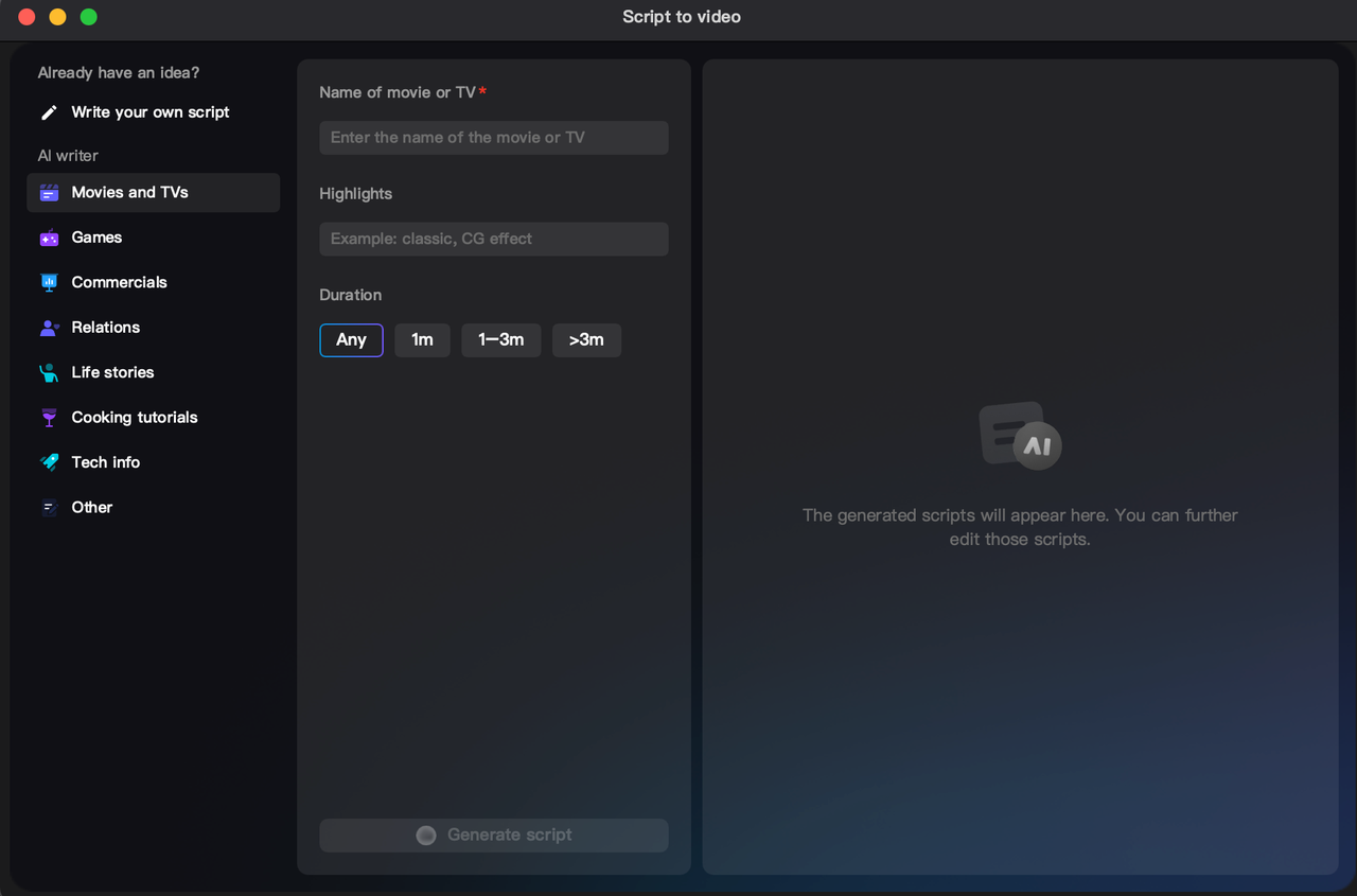CapCut's script to video feature