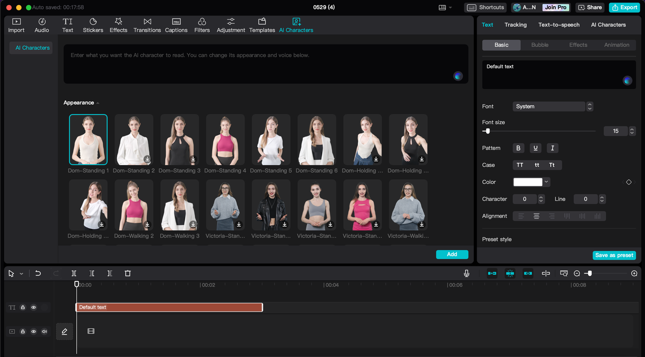 CapCut's AI character feature