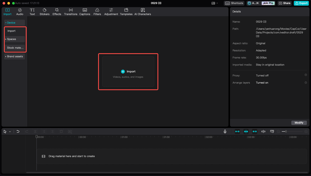Import video to CapCut