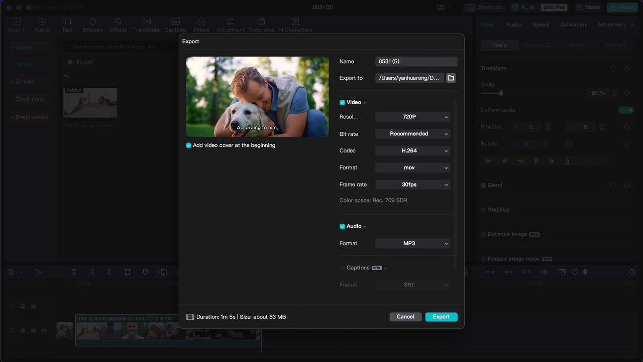 Export video on CapCut 