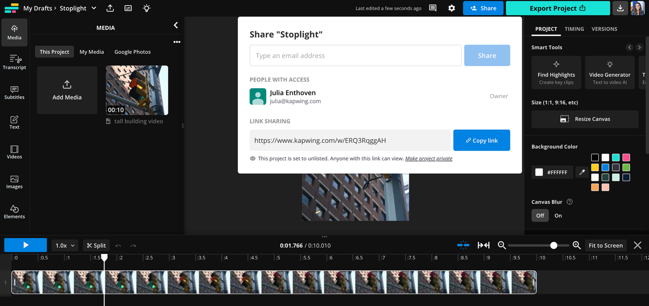 Generating the URL using Kapwing - a YouTube link maker