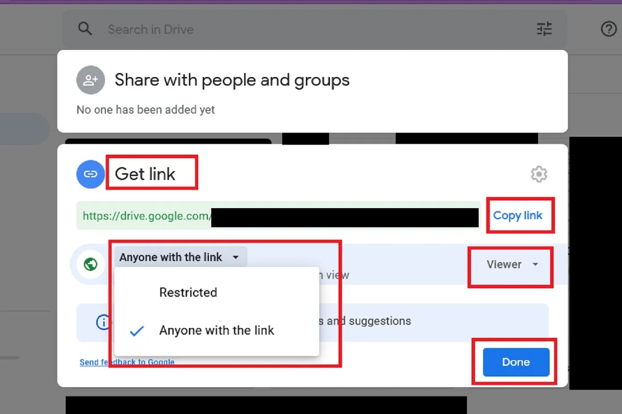Getting a link to the video using Google Drive