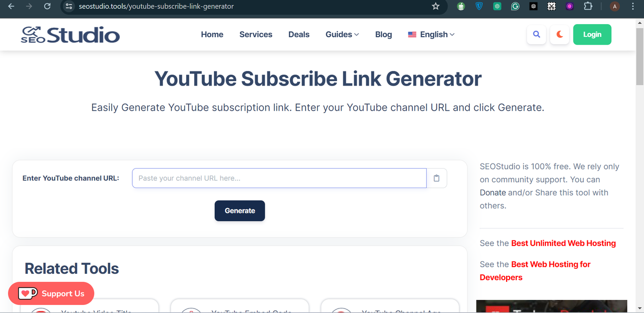 Getting YouTube to subscribe link using SeoStudio