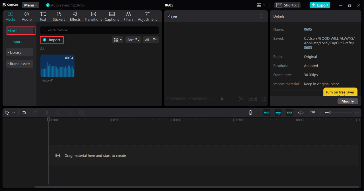  Importing media in CapCut desktop video editor