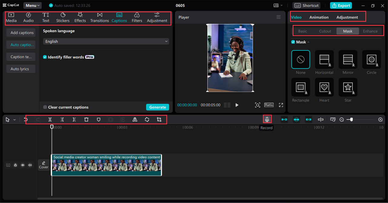 video editing interface of CapCut desktop video editor