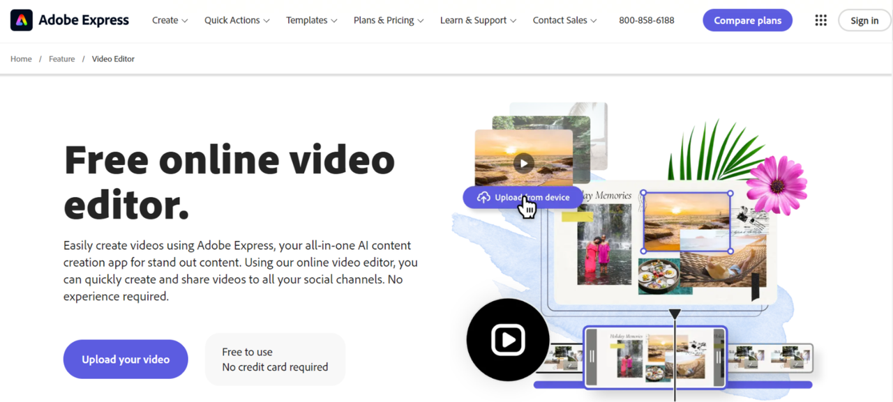 Adobe Express login interface - a reel creator online version of Adobe