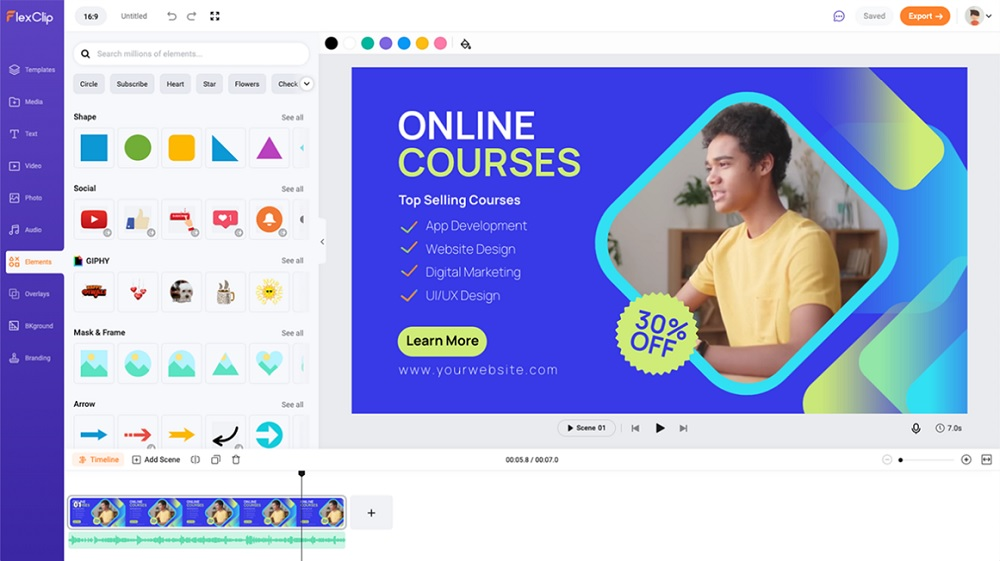 Video editing interface of FlexClip