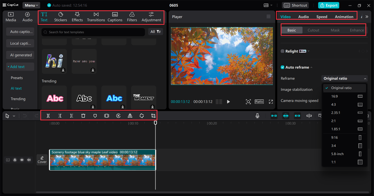 Editing the reel for your social media platform using the CapCut desktop video editor