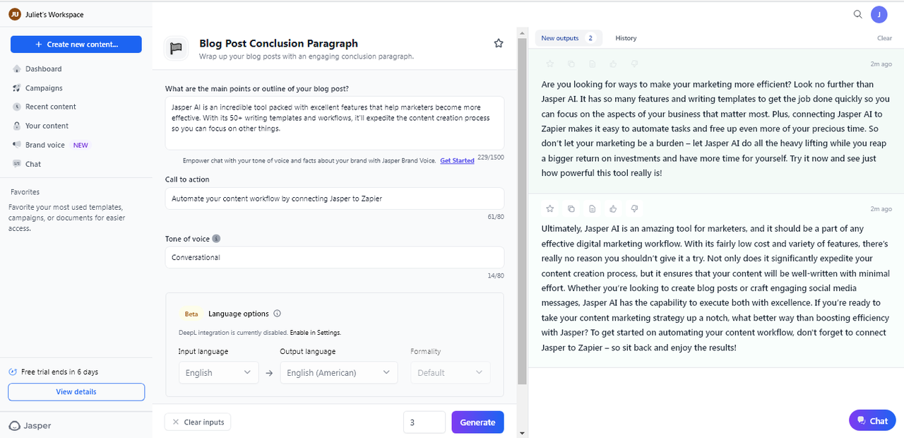Jasper AI, an online free alternative to Copy AI