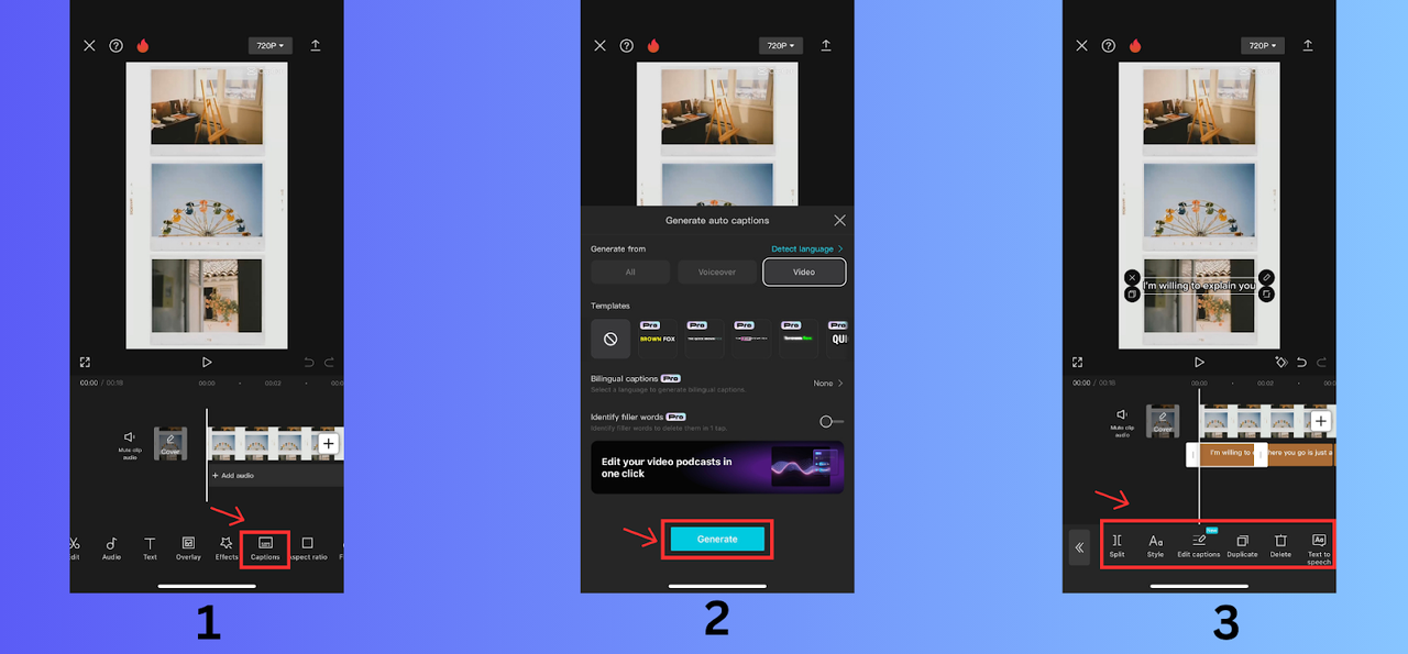 Auto caption generating and editing