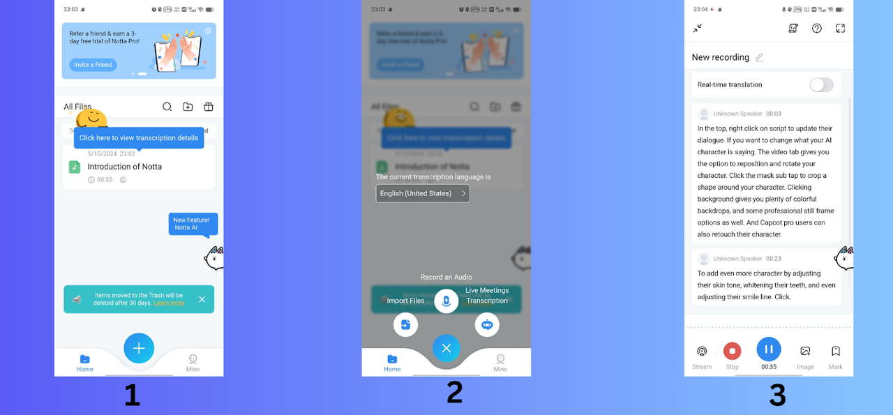Voice to text at Notta