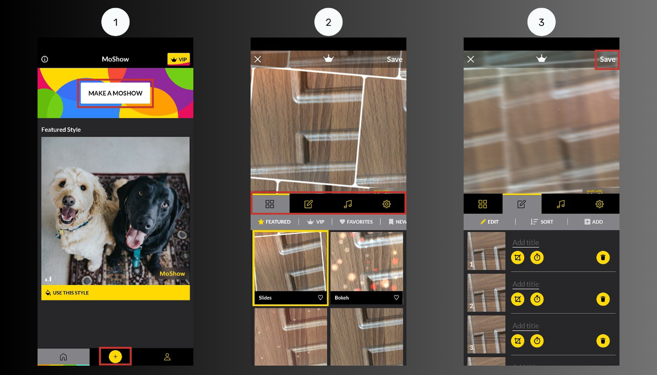 Creating slideshow in MoShow editing app