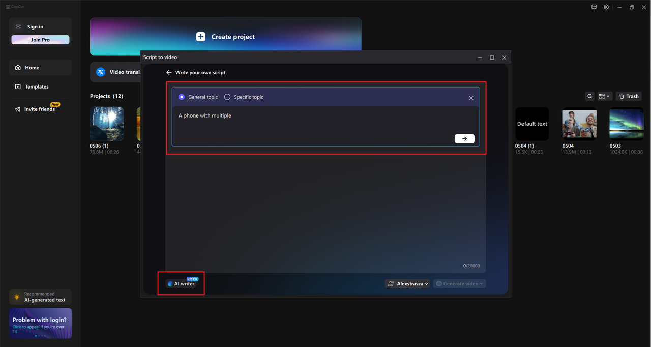 Write your own script using CapCut business intelligence using ai