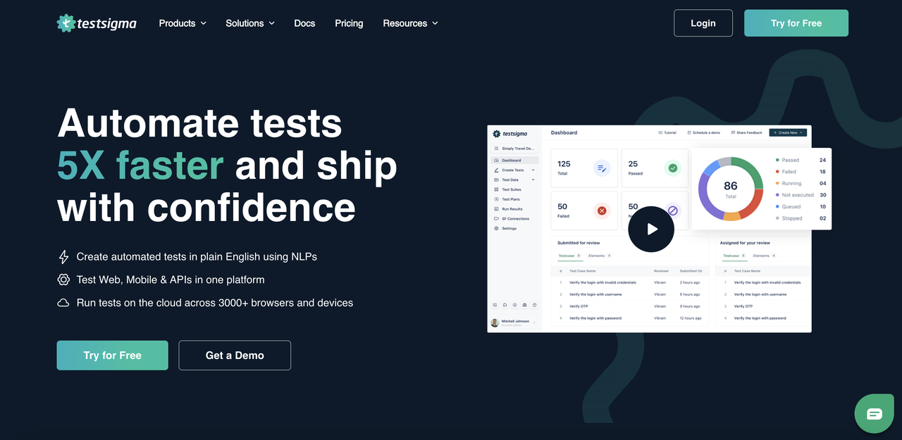 Testsigma AI based testing tool