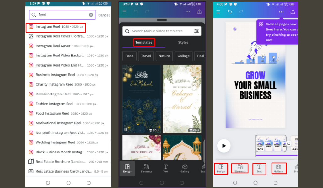 Select a reel template or create your own