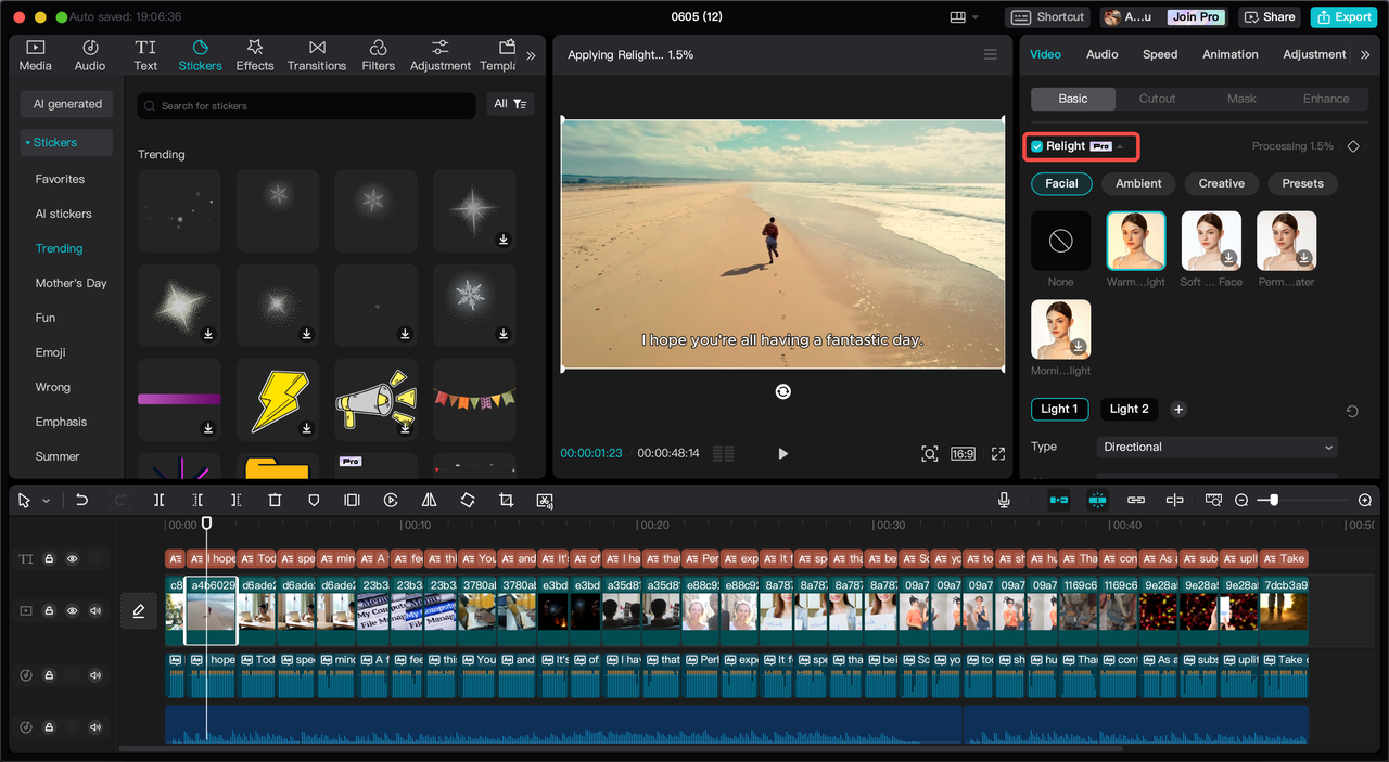 Use relight to adjust the lighting