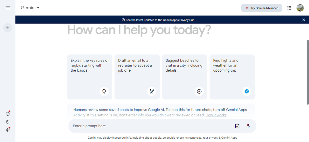 Gemini’s interface