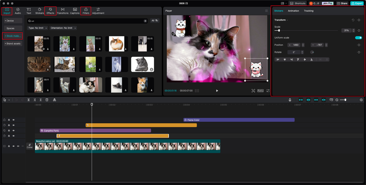 Edit stickers and merge them into videos