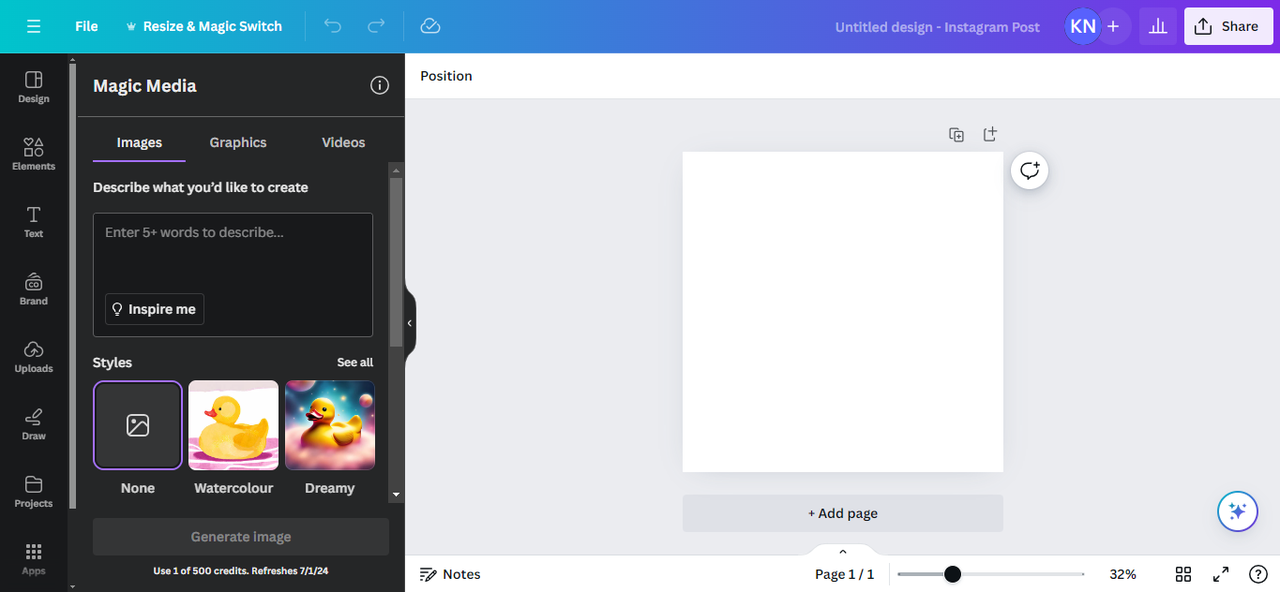 Canva AI image generator’s interface