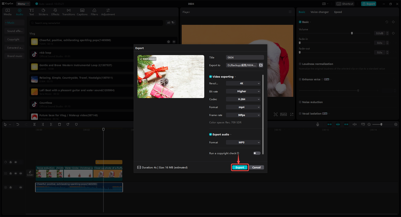 Export and share the video