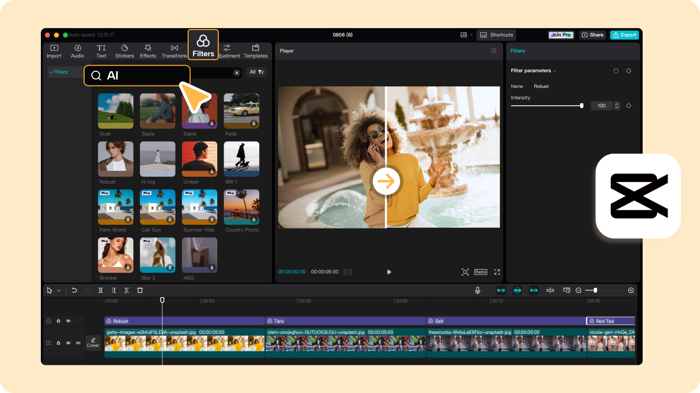 CapCut ai фильтр