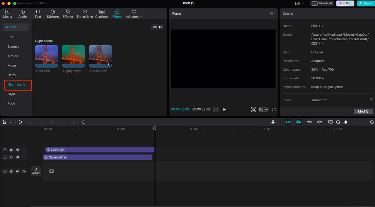 CapCut AI filter- Night effect