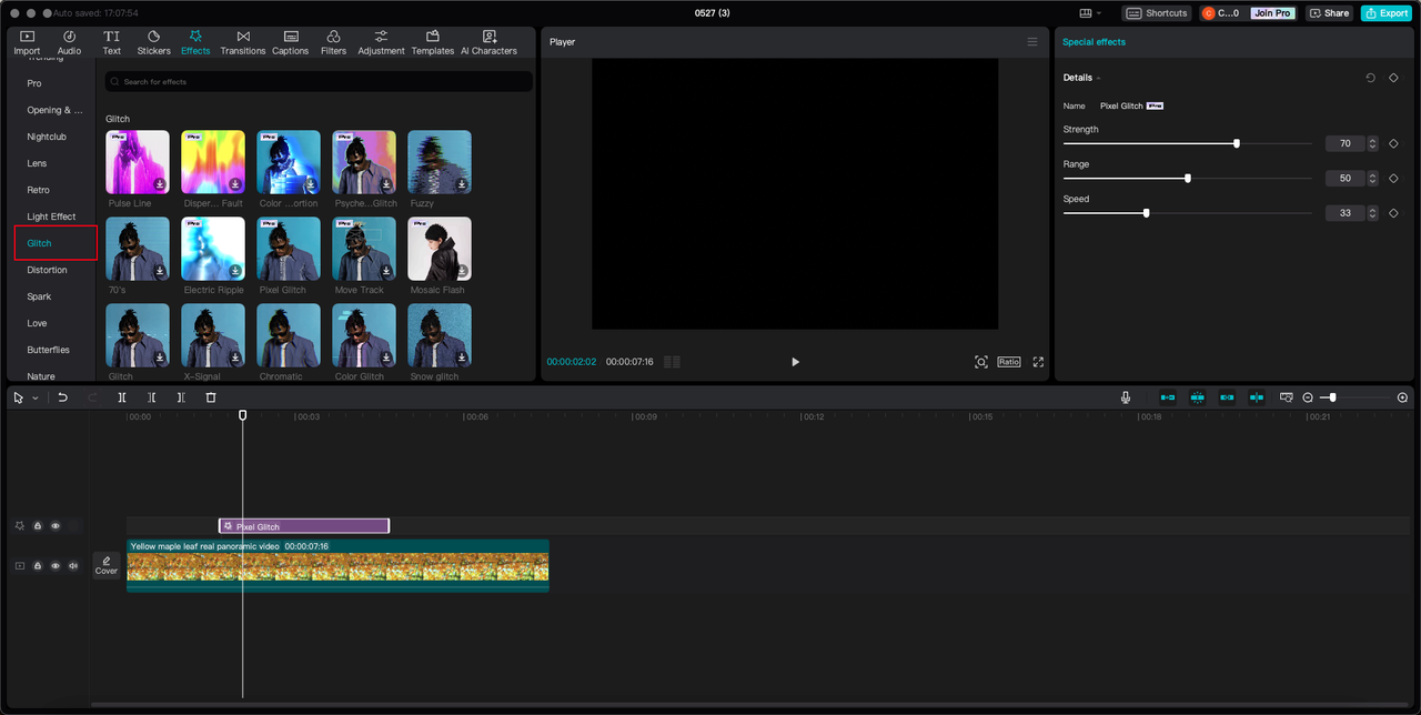 CapCut AI effect-Glitch effect