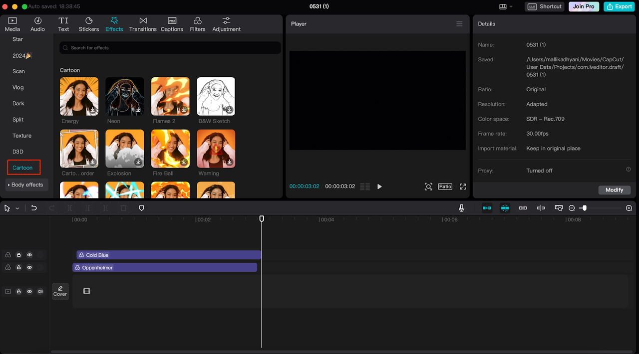 CapCut AI effect-Cartoon effect