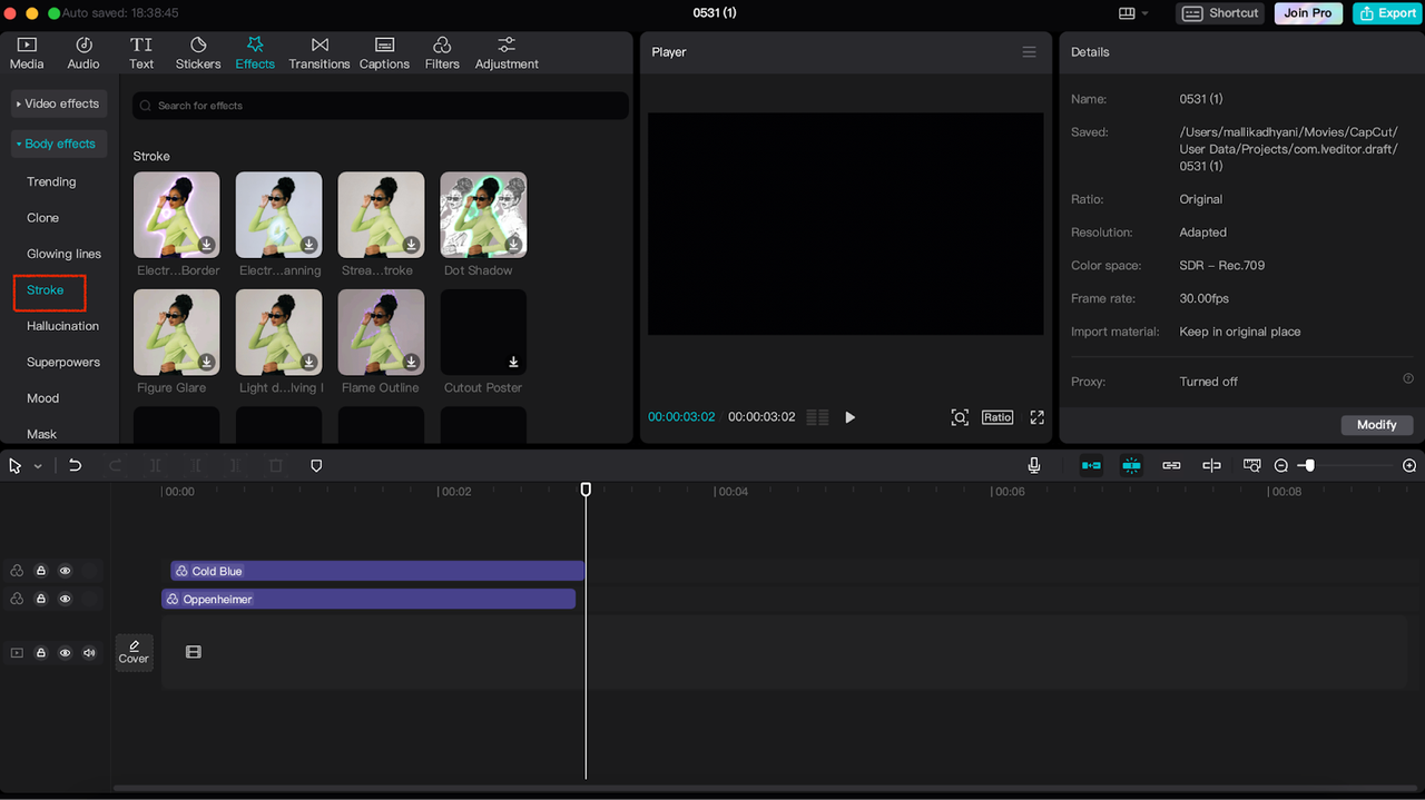 CapCut AI effect-Stroke effect