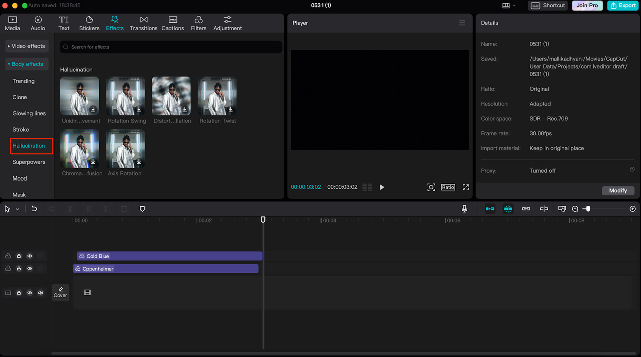 CapCut AI effect-Hallucination effect
