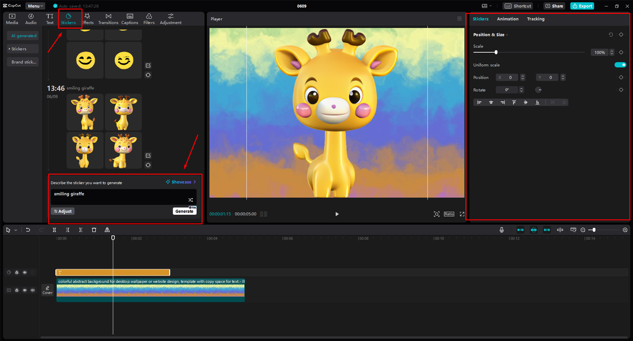 Sticker generation in CapCut desktop video editor