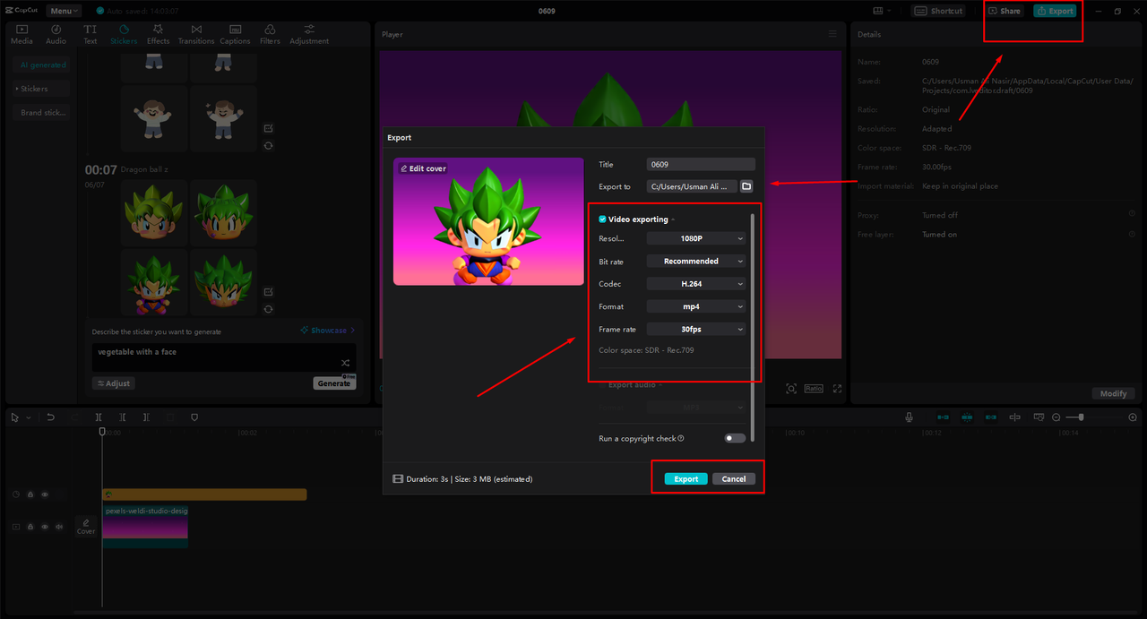 Exporting and sharing video from the CapCut desktop video editor