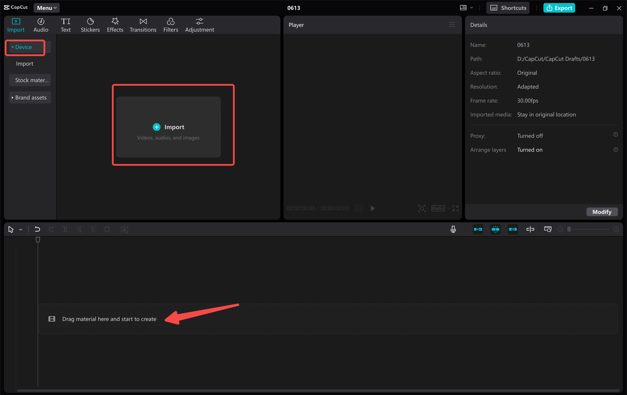 Importing MP4 files into the CapCut desktop video editor