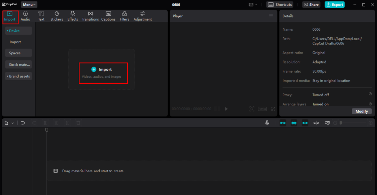 Importing music to CapCut desktop video editor for conversion