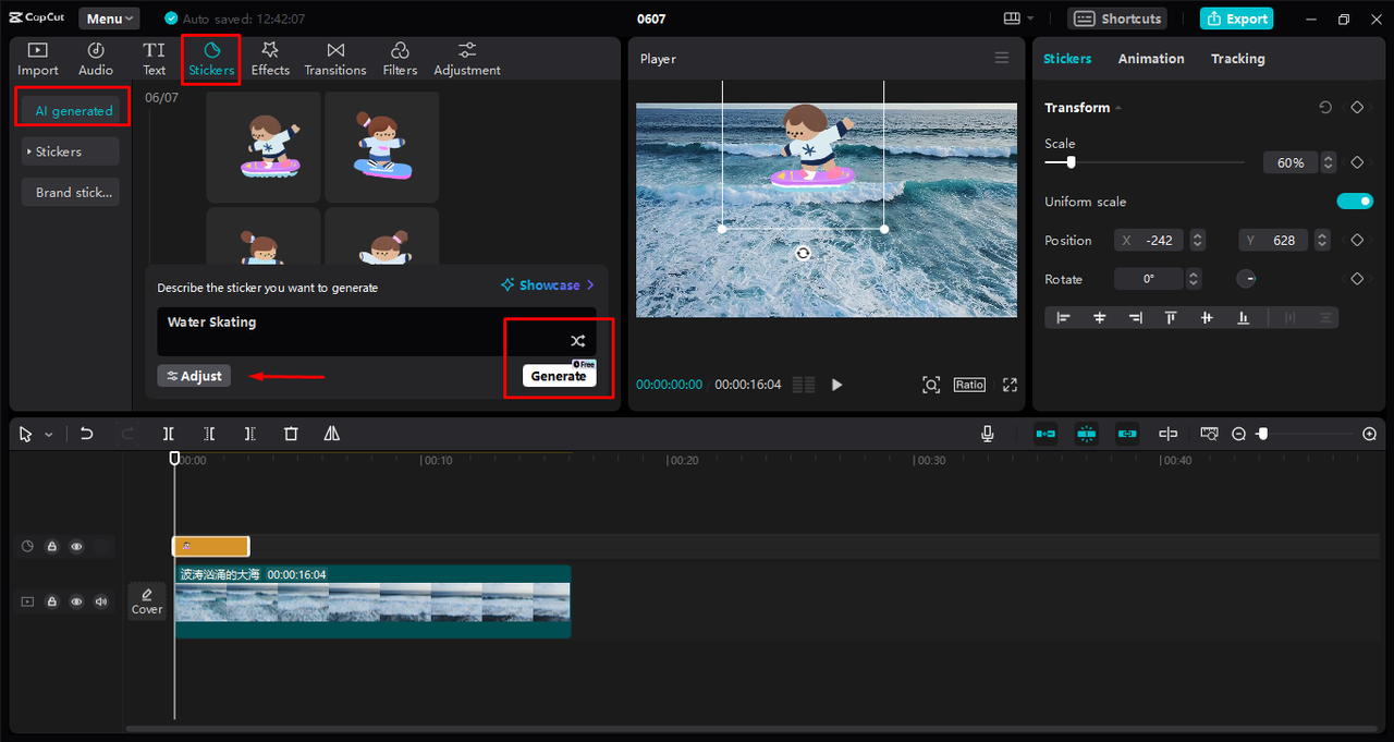 Creating a sticker in CapCut desktop video editor using the free sticker creator tool