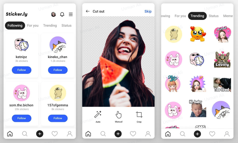 Exploring different sticker styles on the Sticker.ly mobile app