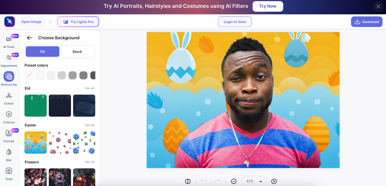 Interface of LightX showing AI tools - a perfect sticker creator online