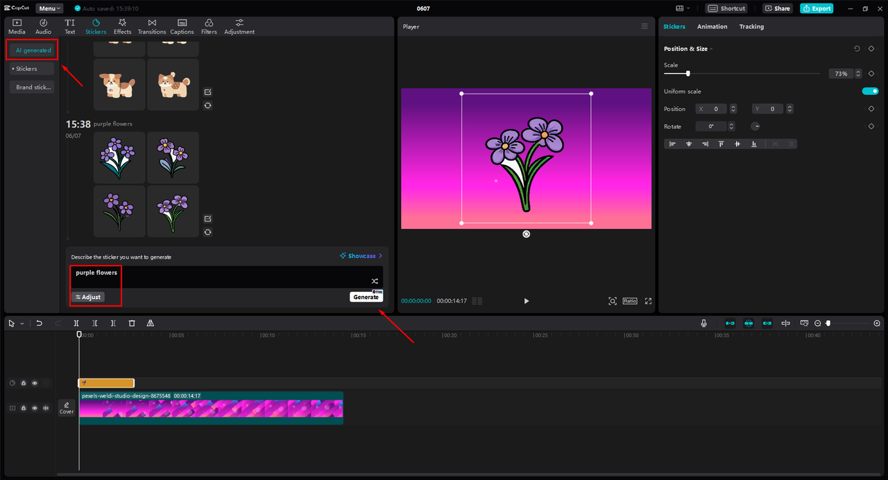 Using AI sticker generator in CapCut desktop editor to make your own stickers