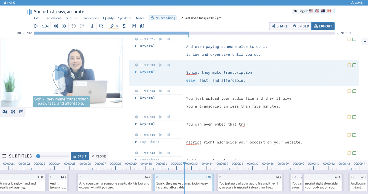 Converting a WAV file to text using Sonix