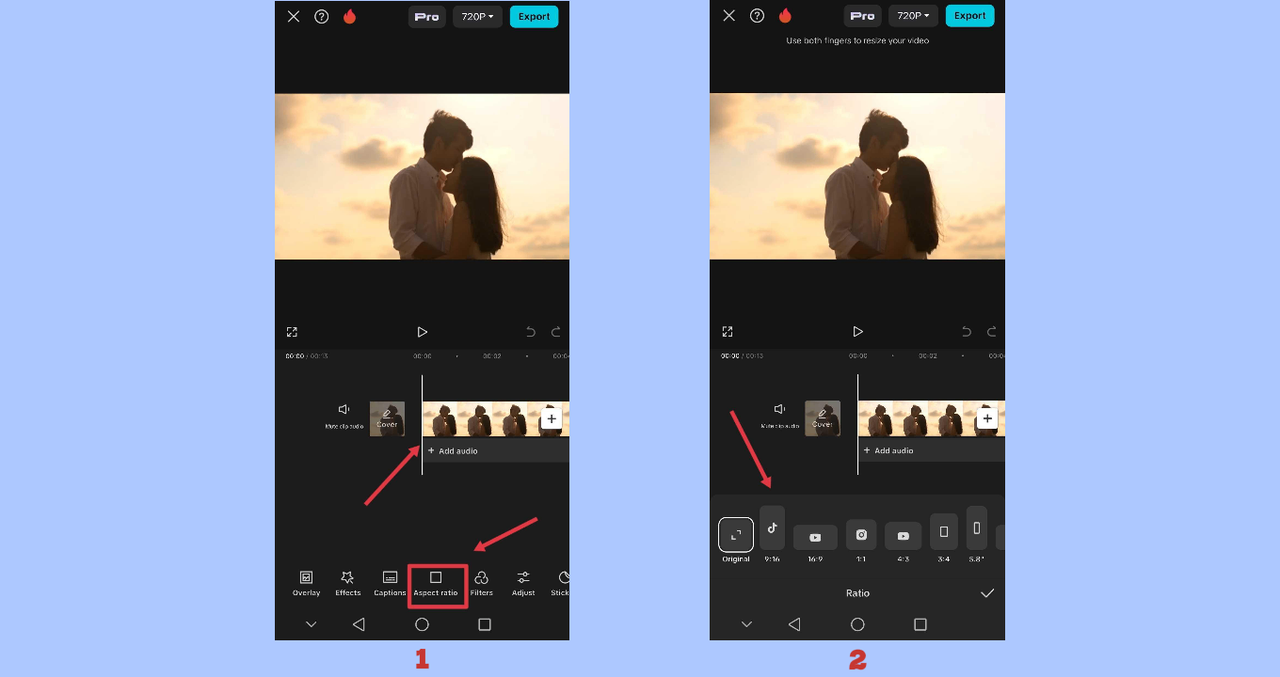 Setting aspect ratio in CapCut App