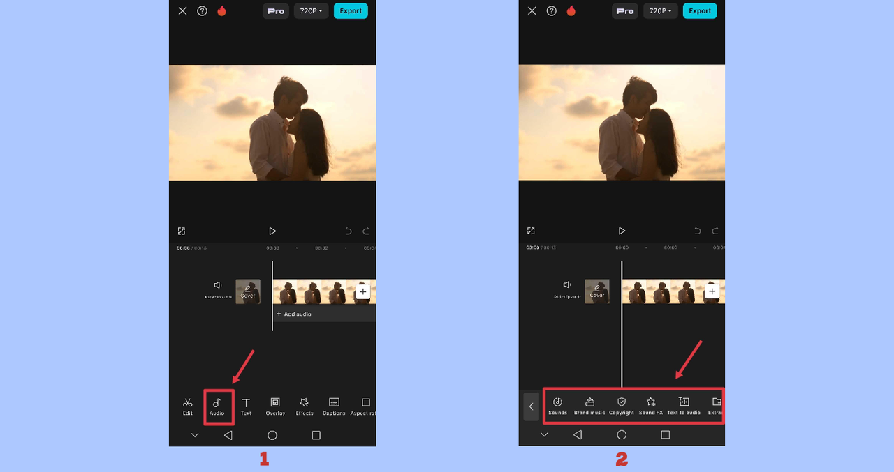 Adding audio to video in CapCut App
