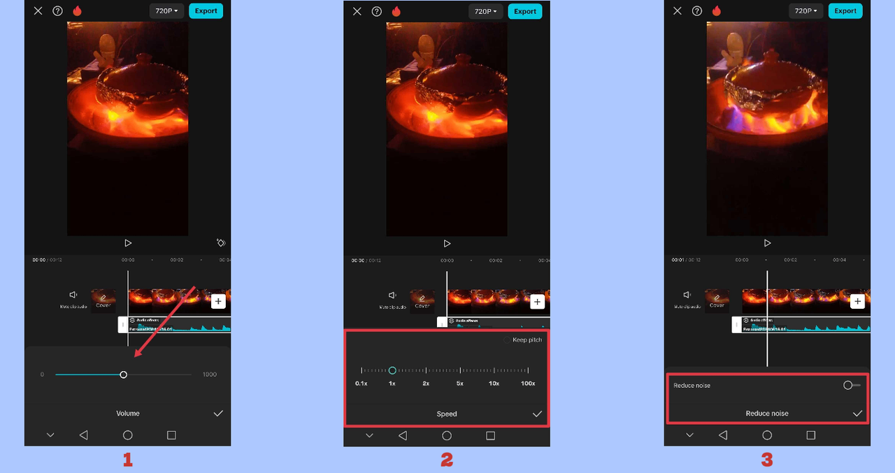 Speed and volume in CapCut App
