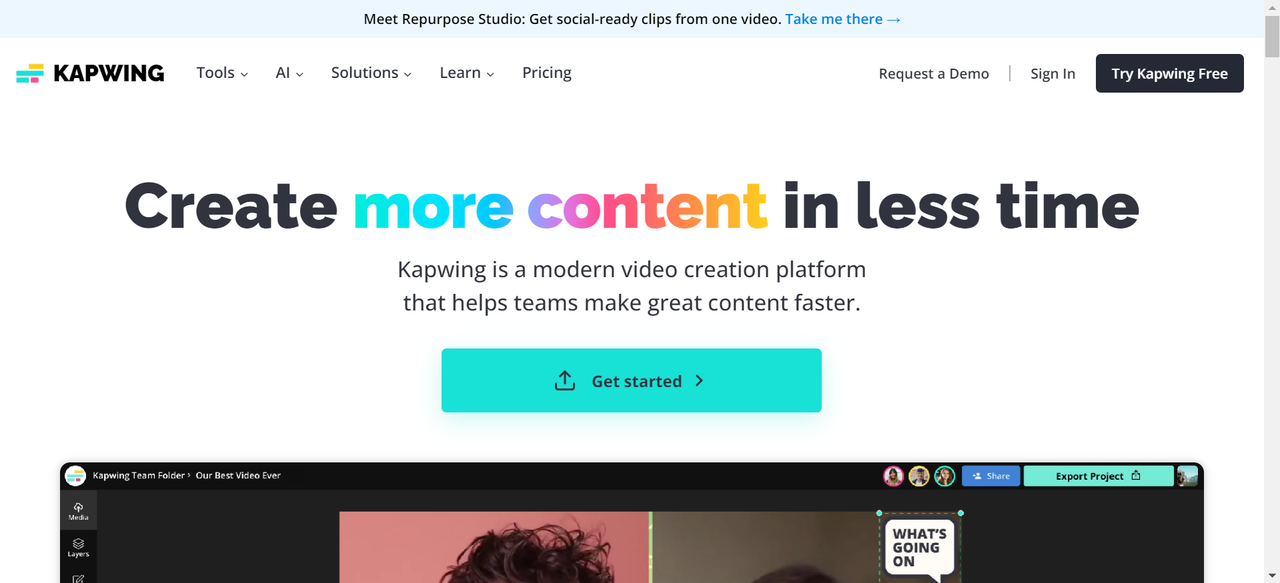 Image showing Kapwing's home page