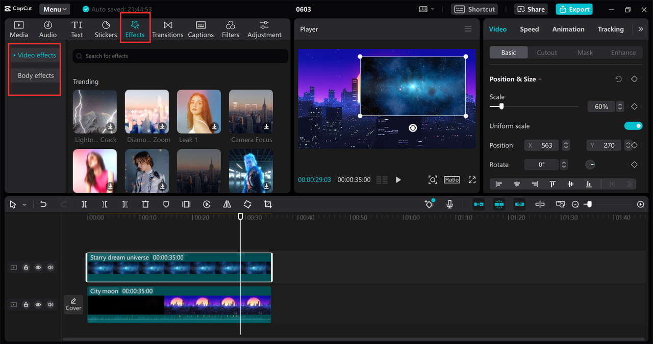 Trending effects on CapCut
